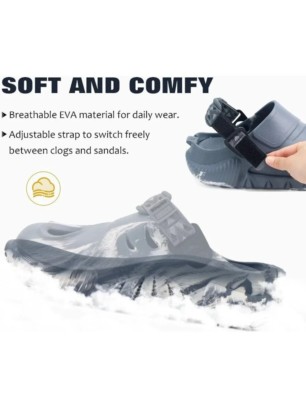 Men's Camo Grey White Recovery Clogs Orthopedic Mules Thick Sport Sandal Shoes